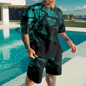 Ensemble survêtement deux pièces léger d'été pour homme, t-shirt à manches courtes et short grande taille - Product Image 3