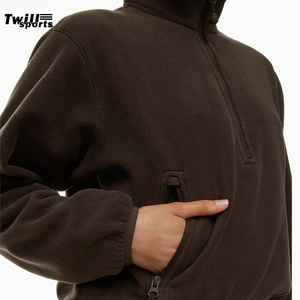 Venta caliente Piel de oveja Polar Fleece Pullover 1/4-Zip Mock Neck Bolsillos de mano con cremallera Cinchable Shockcord Producto terminado - Product Image 1