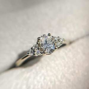 5x7mm Oval Cut Moissanite Engagement Ring | Cluster Side <b>Stones</b> | Gold Silver Bridal Wedding Fine Jewelry OEM - Product Image 1