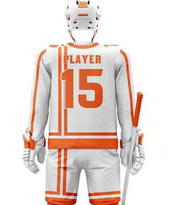 Ensemble uniforme de hockey sur glace pour homme adulte, 100 % polyester, tissu 280 g, séchage rapide, respirant, emplacements pour logo personnalisé (gauche) - Product Image 5