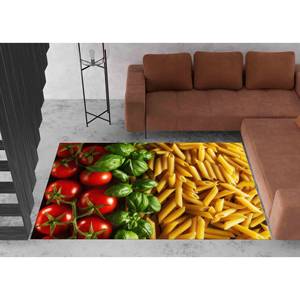 พรมลายพาสต้าอิตาเลียน เป็นมิตรกับสิ่งแวดล้อม ดีไซน์ทันสมัยผสมผสานความดั้งเดิม ทำจากผ้าวูลเชนิลล์แบบแพทช์เวิร์ค พร้อมแผ่นรองหลังทำจากยางลาเท็กซ์ - Product Image 1
