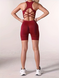 Custom <b>Hot</b> <b>Red</b> Shoulder Cutout Ribbed Crop Top and Biker Shorts Set for Women Gym High Quality Stretchy Knit Fabric - Product Image 4