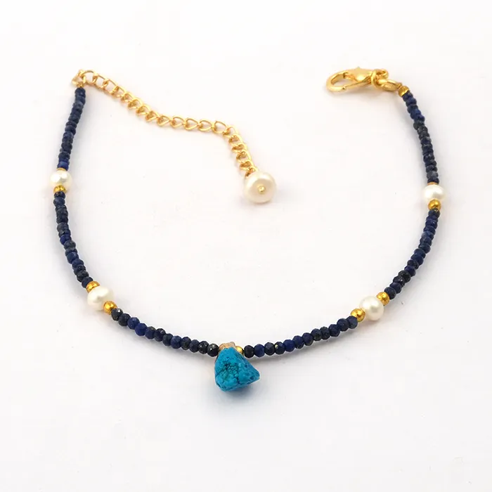 Lapis lazuli perlen schmuck designer galvanisiert schmuck türkis charme armband verstellbarer kette verschluss perlen schmuck