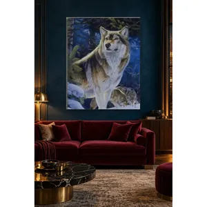 Loup gris Fida avec son pack dans la forêt bleue, impression sur toile - Product Image 5