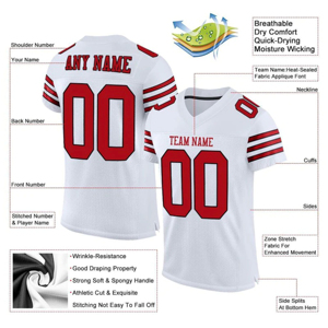 Nuevo personalizado al por mayor blanco rojo malla auténtico gradiente forma cuadrada bandera fútbol Jersey personalizado fútbol americano Jersey - Product Image 2