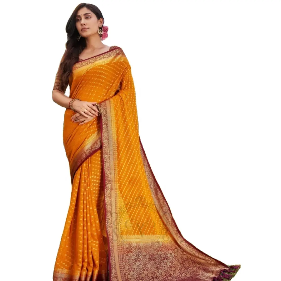 New Design yellow color Beautiful SIlk Saree For Women wedding wear collection in indian for party 2023 evening dress for girls