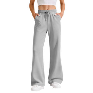 Pantalons de survêtement pour femmes en coton sur mesure en gros, de haute qualité, respirants, à jambes larges et droites, coupe ample pour l'hiver - Product Image 1