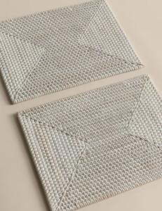 Rectangular <b>White</b> Wicker <b>Placemats</b> Set, Handwoven Natural Rattan Table Mats for Restaurant Bulk - Product Image 3