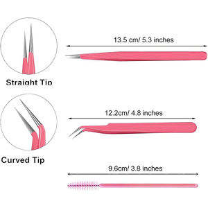 Pinzas de extensión de pestañas de acero inoxidable rosa oscuro de 2 piezas - Product Image 3