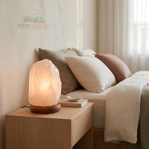Lampe en sel de roche himalayen blanc naturel faite à la main, élégante lampe de table en cristal pour la maison et le spa, 100% pure - Product Image 5