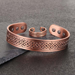 Ensemble bracelet et bague ajustables en alliage de cuivre magnétique vintage pour hommes - Cadeau naturel celtique - Product Image 4