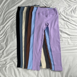 V Waist Mid-Waisted Casual 100% Cotton Summer Solid Sports Yoga <b>Leggings</b> Butt-Lifting Running Gym Fitness <b>Black</b> Tights Women - Product Image 6