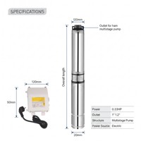 Pompe submersible multistade en acier inoxydable pour puits profond, 100 m de hauteur de refoulement, DC sans balais, solaire, marine, externe 5HP 2 pouces 1.5 HP