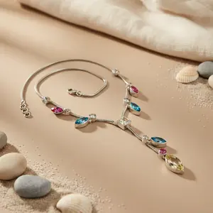 Collier en argent 925 avec pierres précieuses pour femmes, bijoux religieux tendance et colorés, saphir, turquoise, agate, quartz, coquille de corail principale - Product Image 1