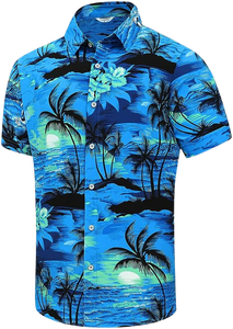 Chemise hawaïenne à manches courtes en lin pour hommes pour les vacances d'été à la plage décontracté imprimé fleuri Aloha avec col polo - Product Image 2