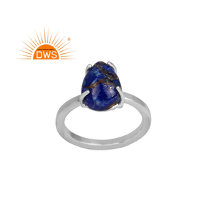 Diseño hecho a mano plata esterlina fina Natural Mojave cobre lapislázuli piedra preciosa anillo apilable fabricante de joyas - Product Image 1