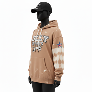 Women Pullover Hoodie Premium Cotton Polyester Fleece GSM <b>Brown</b> <b>Tie</b> Dye Sleeve Panel Custom Printed Logo women's basics Hoodies - Product Image 4