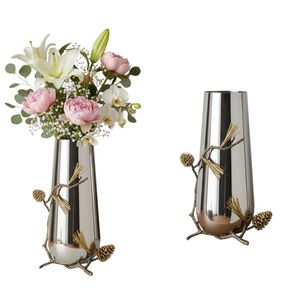 Jarrón Pequeño Clásico de Orquídeas Blancas, Hecho a Mano, de Acero Inoxidable Plateado, Porta Flores Elegante y Lujoso para Decoración del Hogar - Product Image 2
