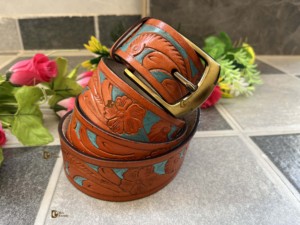Ceintures en cuir élégantes turquoise et marron à la main Nouvelle arrivée avec boucle en cuivre Design fait main populaire - Product Image 2