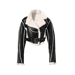 แจ็คเก็ตหนังผู้หญิงทรงครอป ดีไซน์ทันสมัย กันลม คอตั้ง ทรงเข้ารูป แขนยาว ซิป  ลำลองเท่ๆ สไตล์สั้น - Product Image 1