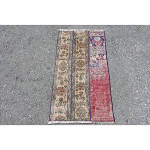 Tapis en laine turque vintage de 17 pieds x 31 pieds Tapis de salon tissé plat beige et rouge avec support en latex - Product Image 1