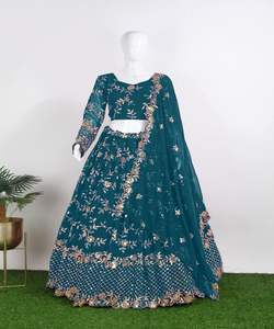 Lehenga choli de seda de algodón a la moda con bordado pesado dupatta, ropa de fiesta de trabajo, Ropa Étnica a precio mayorista - Product Image 2