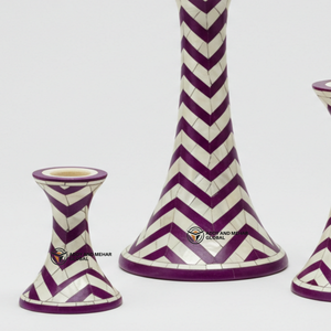 ชุดเชิงเทียนฝังมุกสีม่วงทำด้วยมือเชิงเทียนตกแต่งลวดลายบั้งผู้จำหน่ายในอินเดีย - Product Image 6