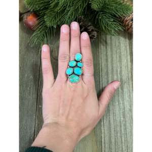 Southwest Fashionable Kingman Turquoise & Sterling Silver <b>Adjustable</b> <b>Ring</b> Made with Stainless Steel and Bezel Setting Gift - Product Image 2