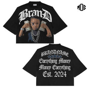 Camiseta recortada Vintage con cuello redondo Unisex de muestra gratis, ropa de calle, estilo Hip Hop, Camiseta de algodón 100% de peso pesado para hombres, ajuste holgado - Product Image 3