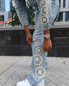 Chaquetas de mezclilla con patrón de logotipo de ropa de calle con cuello levantado de invierno personalizadas OEM de alta calidad para hombres - Product Image 6