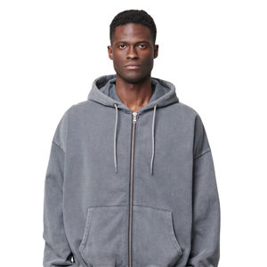 Sweat à capuche zippé surdimensionné gris 6XL 430 gsm polaire lourd brodé uni Double fermeture éclair Boxy Fit Anti-rétrécissement bouffée noir - Product Image 1