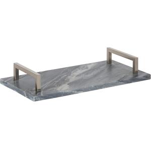 Bandeja rectangular de mármol blanco con asas de metal blanco ondulado, bandeja de tocador de diseño moderno para cocina, baño, decoración de mesa de centro - Product Image 6