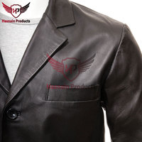 Blazer kulit hitam pria Kerajinan Tangan Premium-jaket pakaian luar bergaya khusus untuk pria modis
