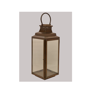 Comprar linterna de metal de alta calidad con forma cuadrada de color dorado y mango colgante linterna de metal para la venta - Product Image 1