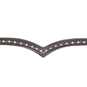 Banda de ceja de caballo de cuero acolchado de canal vacío en forma de V profunda personalizada con cadena de diamantes de imitación de una sola fila - Product Image 2