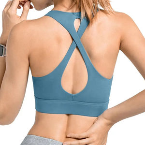 Crossback Sports Bra With Floral Print Orange Trim Breathable Support Activewear <b>Top</b> - Product Image 6