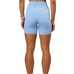 Light Blue High <b>Waist</b> Sport <b>Shorts</b> <b>Women</b> Knitted Spandex Polyester Quick Dry <b>Elastic</b> <b>Waist</b> Regular Fit Solid Color Athletic Wear - Product Image 3