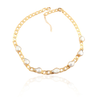 Collier de perles d'eau douce naturelles collier chaîne fantaisie de forme libre plaqué or 18 carats collier ras du cou de perles baroques multiples