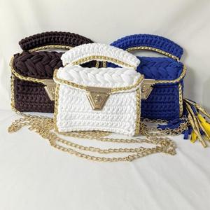 Crochet New Trendy Ins Hot-selling Handbag Purely Handmade Metal Thread Woven Chain Strap Cover Closure <b>Square</b> Polyester Lining - Product Image 2