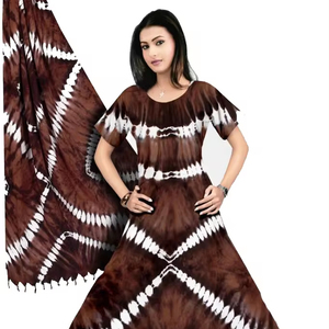 African Hand Tie Dye <b>Kaftan</b> with Rayon Lose Rope Free Fall Fabric with Scarf Elegant Fast Colors - Product Image 1