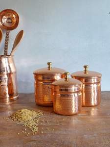 Authentic Copper <b>Canister</b> <b>Set</b> With Natural Patina Look And Industrial Finished For Rustic <b>Kitchens</b> And Farmhouse Decor - Product Image 3