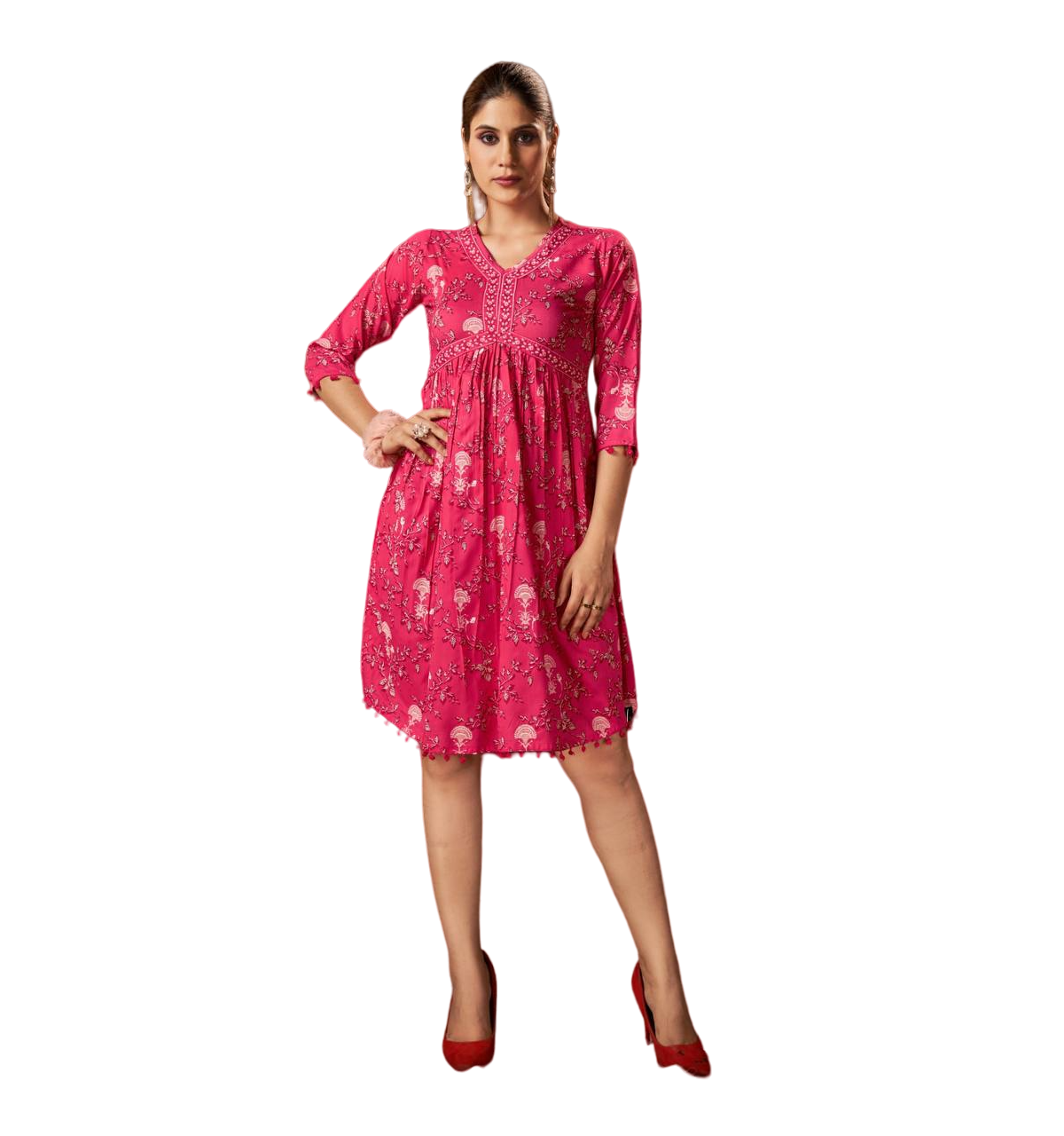 New Arrivals Summer Dress Rayon Printed Midi in Alia Style With Pom Pom  Border Kurti New Designer Party Dress Wholesale Price