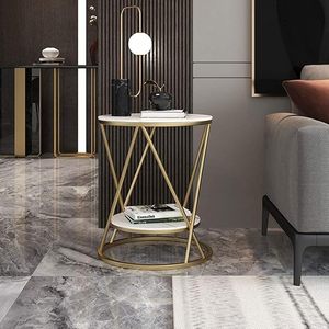 โต๊ะข้างเตียงเคลื่อนย้ายได้ MDF, ท็อปโต๊ะหินชนวน, ขอบเหล็ก, จัดเก็บสองชั้น, อุณหภูมิสูง - Product Image 1