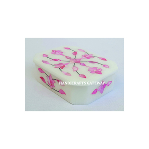 Meilleure vente finition fine avec fleur Design fait à la main blanc marbre rose couleur incrustation travail nacre bijoux boîte-cadeau - Product Image 1