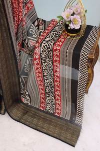 สร้างขึ้นเพื่อความร่วมสมัยส่าหรีผ้าลินินนี้มีลายบล็อกแบบเรียบง่ายอุดมคติแฟชั่นที่ยั่งยืนสำหรับนักช้อปในเมือง - Product Image 2