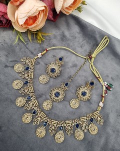 Round And Pear Cut Gemstone Necklace <b>Set</b> With Earrings And Mangtika Designer Fashion <b>Jewellery</b> Traditional Ethnic Wear Wholesale - Product Image 1