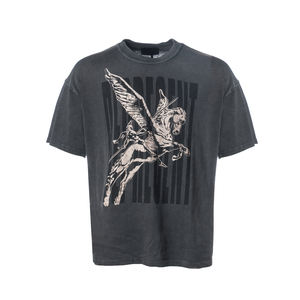 Camiseta personalizada de algodón 100% de peso pesado para hombre, camisetas cuadradas con lavado ácido Vintage rasgadas desgastadas en estilo Hip Hop de gran tamaño - Product Image 1