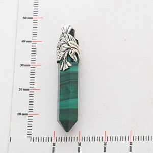 Premium 925 Sterling Silver Pendant Trendy Bezel Setting Malachite <b>Pencil</b> Shape Cut Stone Fashion Elegant Gift Unisex - Product Image 3