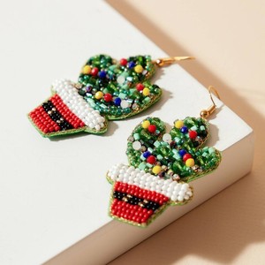 Pendiente con cuentas de árbol de Navidad Alta moda al por mayor hecho a mano Pendientes de varios colores de moda con cuentas de ganchillo - Product Image 5