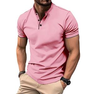 Chemise décontractée pour homme, couleur unie, manches courtes, col boutonné, 100% polyester, respirante, séchage rapide, légère, streetwear - Product Image 1
